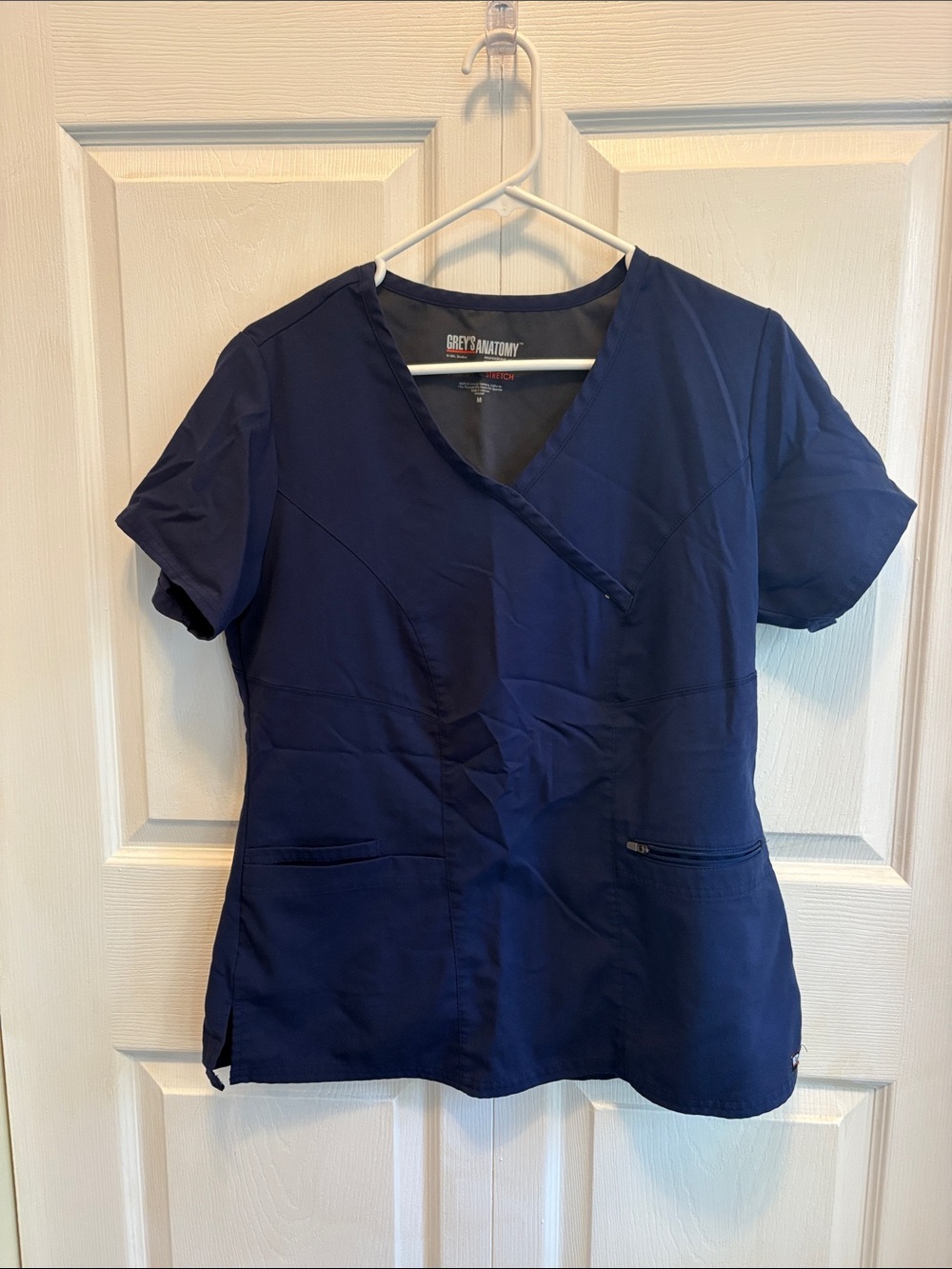 Grey's Anatomy Women's Navy Wrap V-Neck Scrub Top